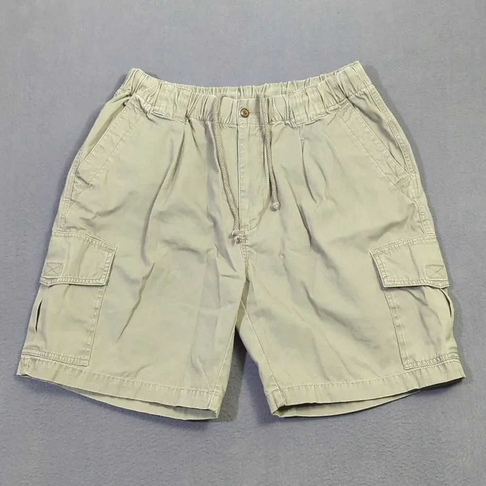 Tommy Bahama Shorts Men's L Green Cotton Cargo Elastic Stretch Waist Drawstrings